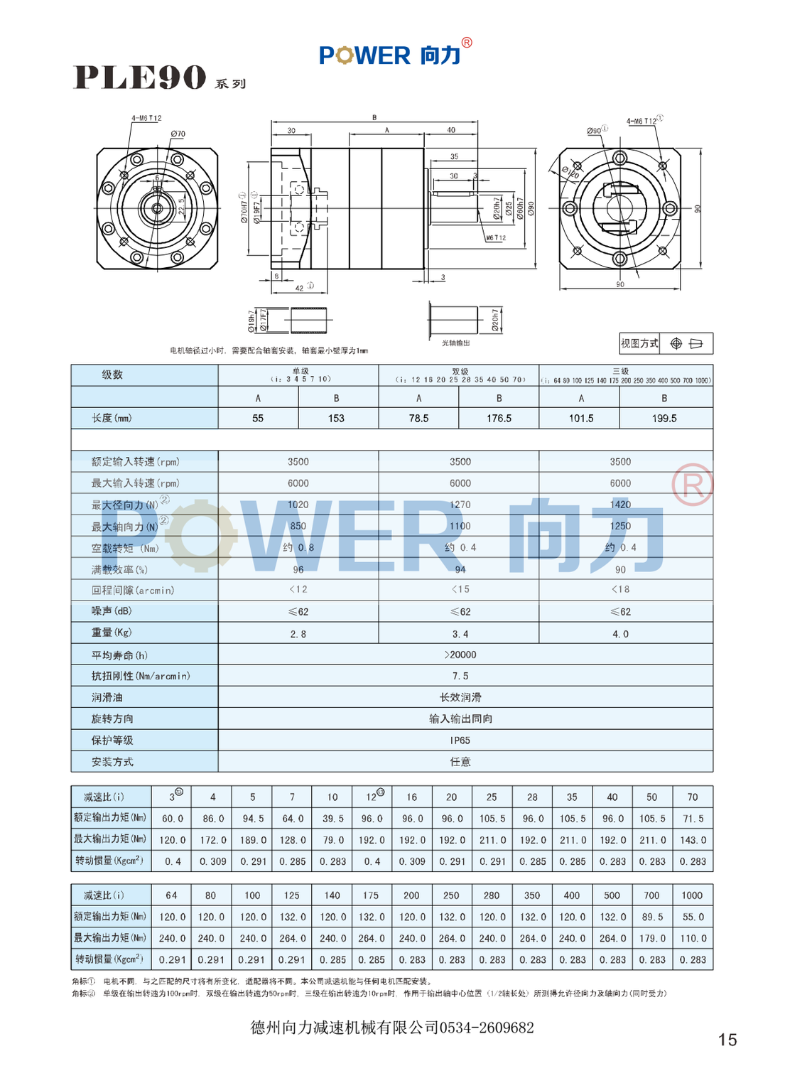 PLE90系列精密行星減速機(jī)外型尺寸