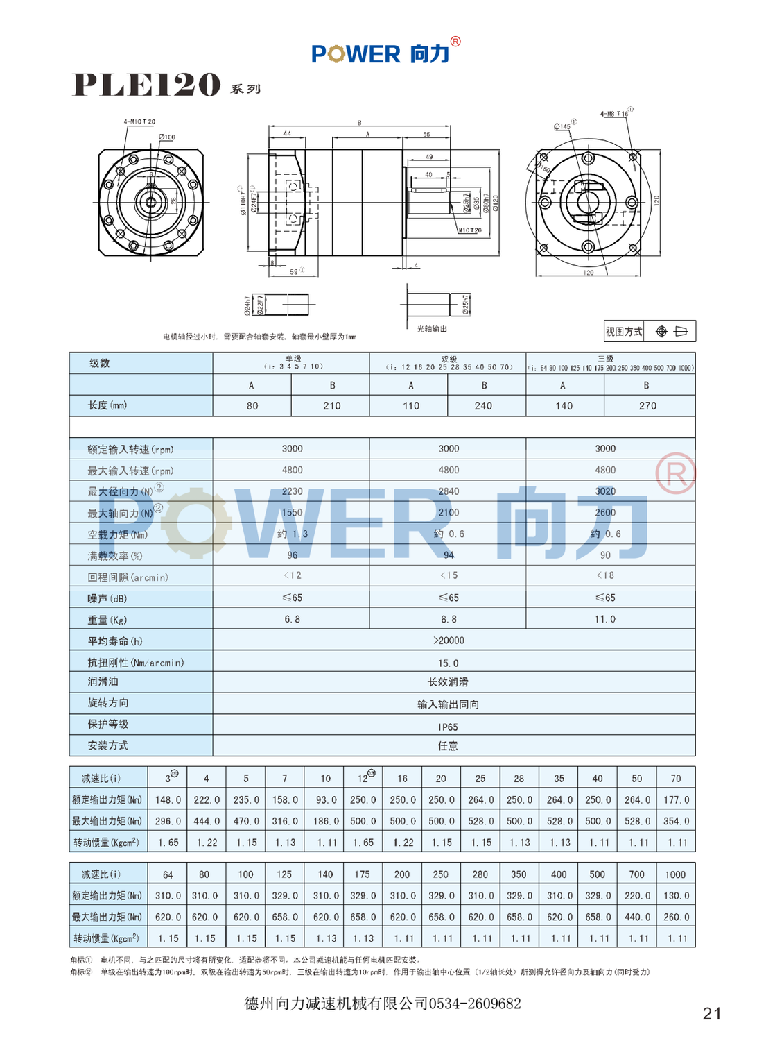 PLE120系列精密行星減速機外型尺寸