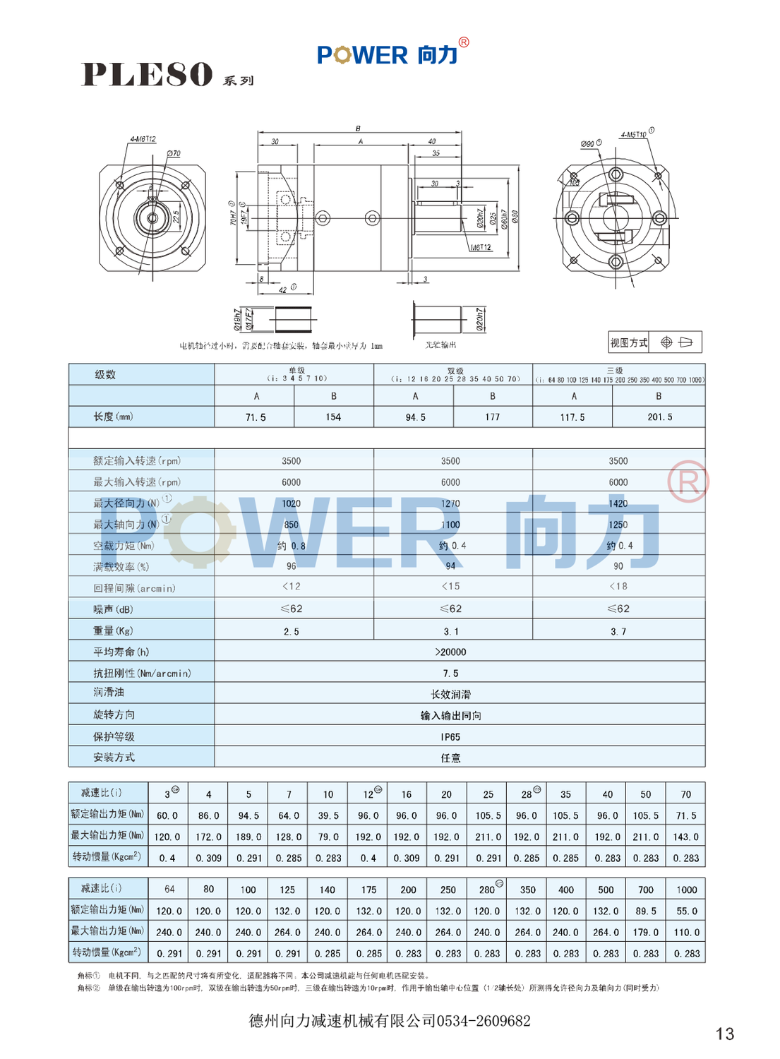 PLE80系列精密行星減速機(jī)外型尺寸